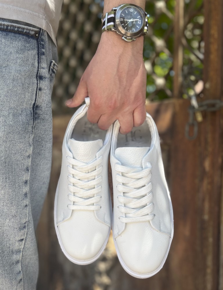 Ανδρικά λευκά δερμάτινα casual Sneakers HG175542W φωτογραφία